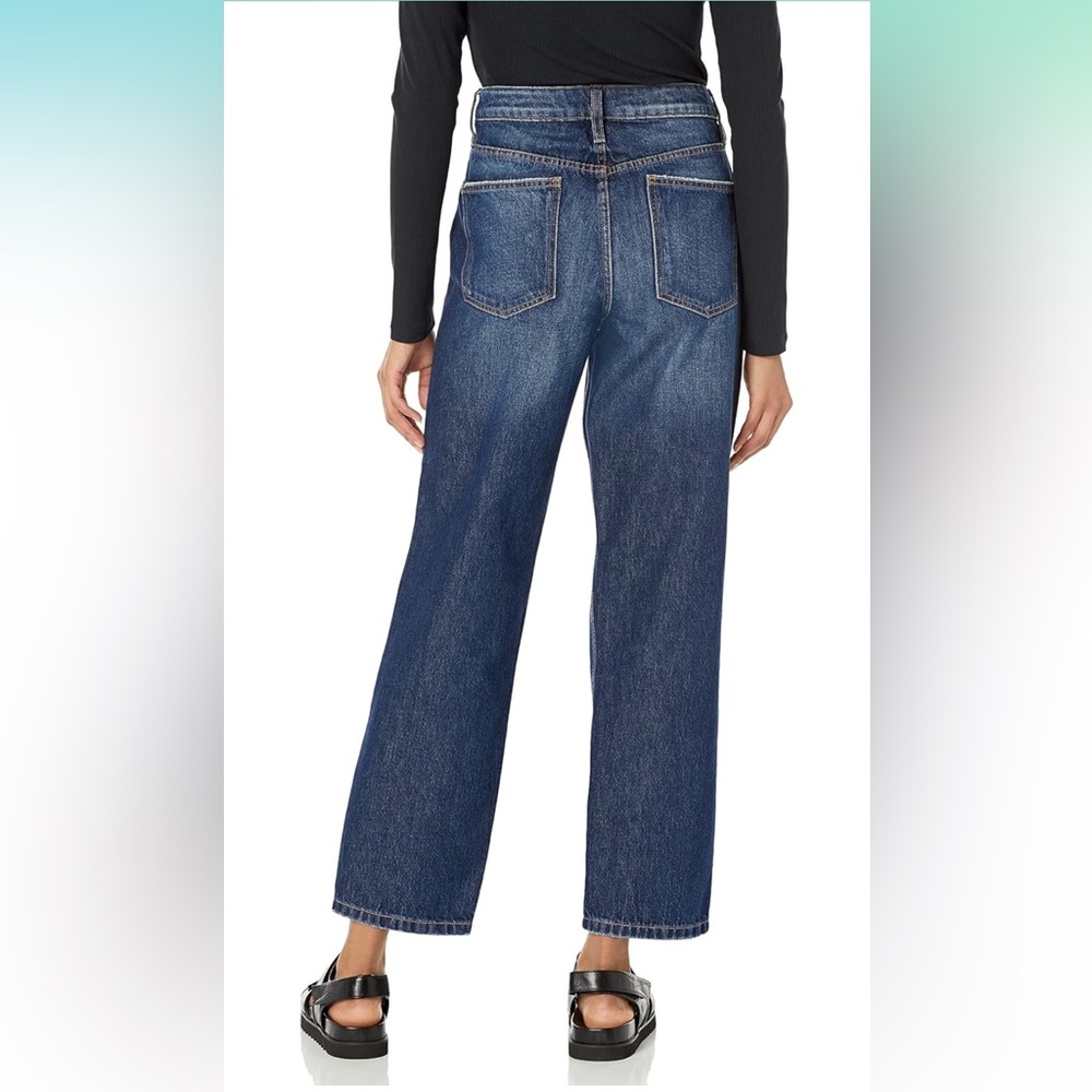NWT The Drop Women's Luca High Rise Distressed Loose Straight fit, Dark Indigot - Picture 3 of 6
